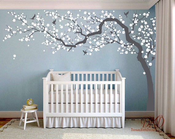 Wall Decal Charming Pink Blossom Tree Cherry - Cherry Blossom Wall Decor White