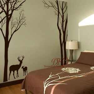 Wall decal forest with Deer, Nursery Wall Decal, Tree, Moose, Deer, Large Size Woodland Decal for Living room-DK320 image 1