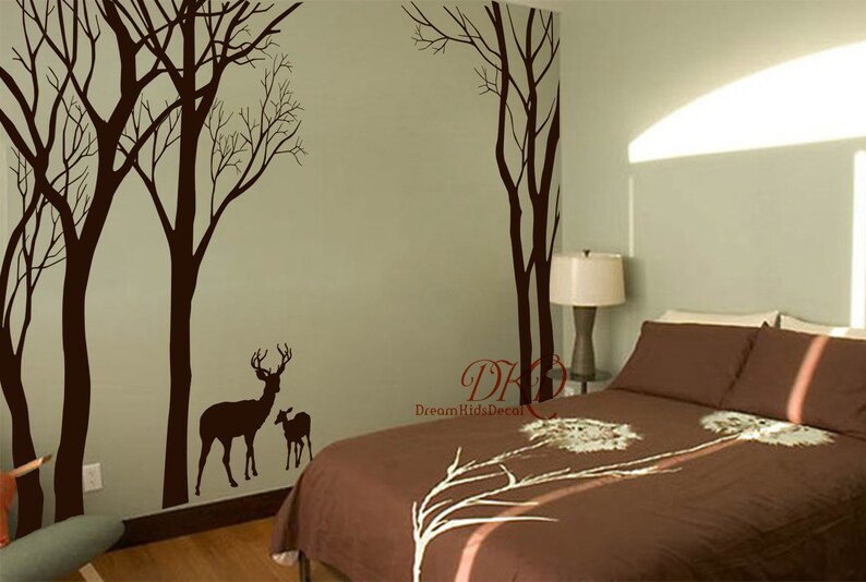 Wall decal forest with Deer, Nursery Wall Decal, Tree, Moose, Deer, Large Size Woodland Decal for Living room-DK320 image 1