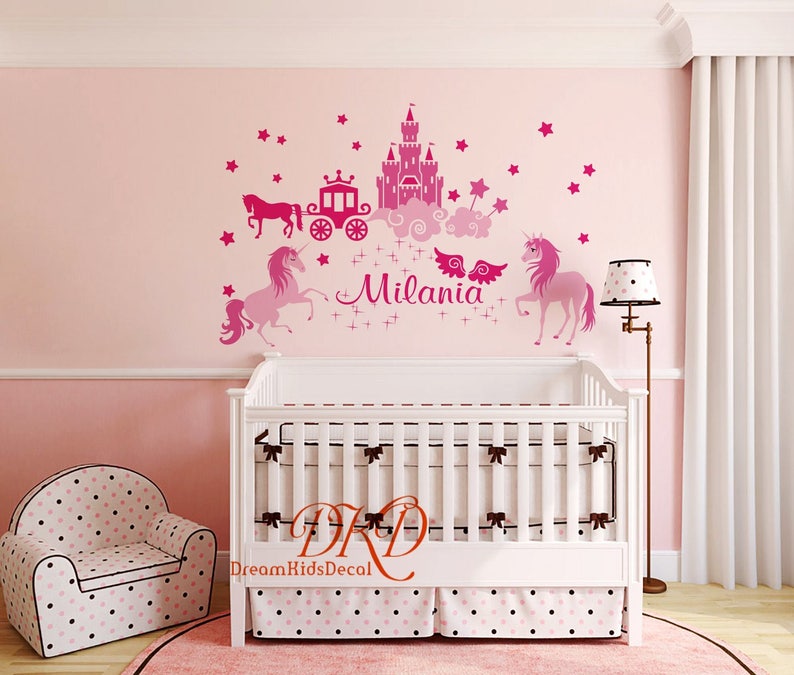 Unicorn Wall Decal Castle Decor Princess Decals For Girls Custom Name Over Crib Dk080 - Castle Wall Decal Unicorn Wall Decal Castle Decor Princess Decals For Girls Custom Name Over Crib Dk080 - Castle Wall Decal