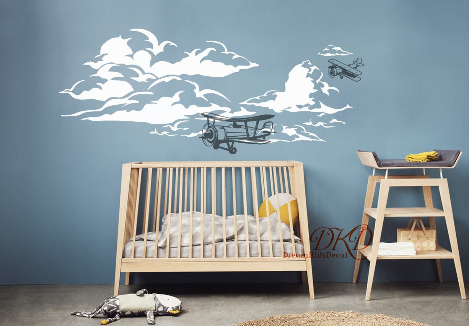 Airplane Decal, Biplane Decal, Cloud Decal, Boys Nursery Wall Decal ...