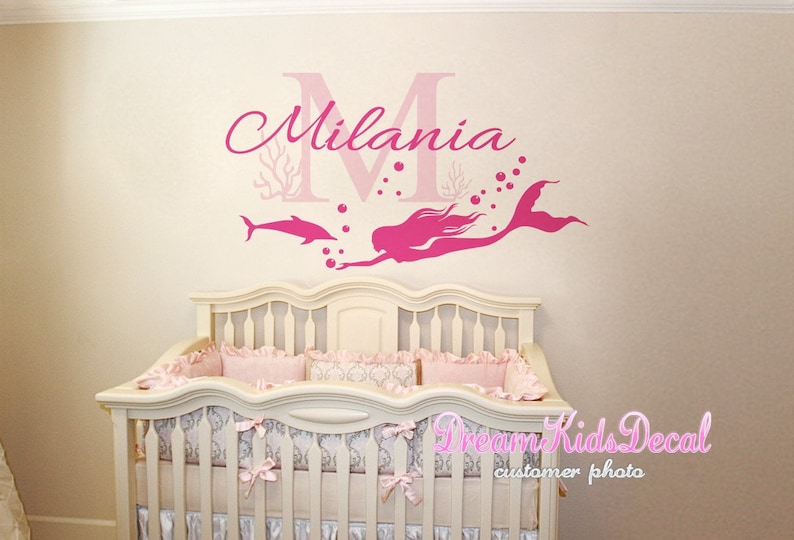 Mermaid Wall Decal Nursery Kids Girl Custom Name Decals Sticker Decor Pink Dk072