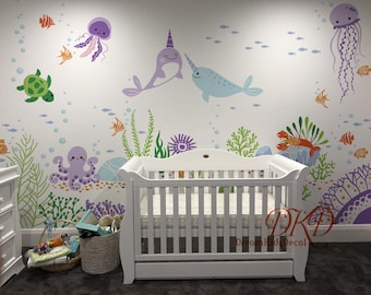 Ocean Animals Wall Decal, Sea Life Nursery Decor