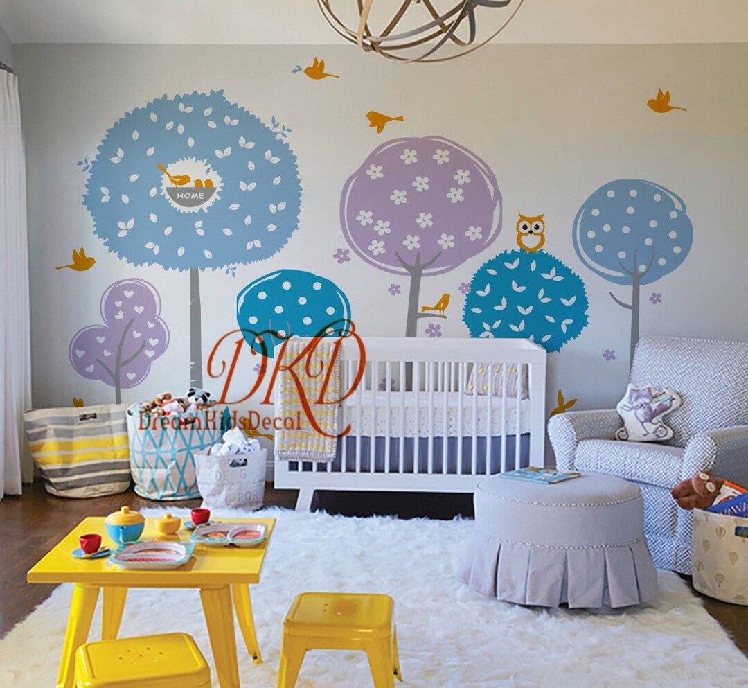 Tree Wall Decal Nursery Kids Room Wall Sticker, Woodland Nursery, Owl ...
