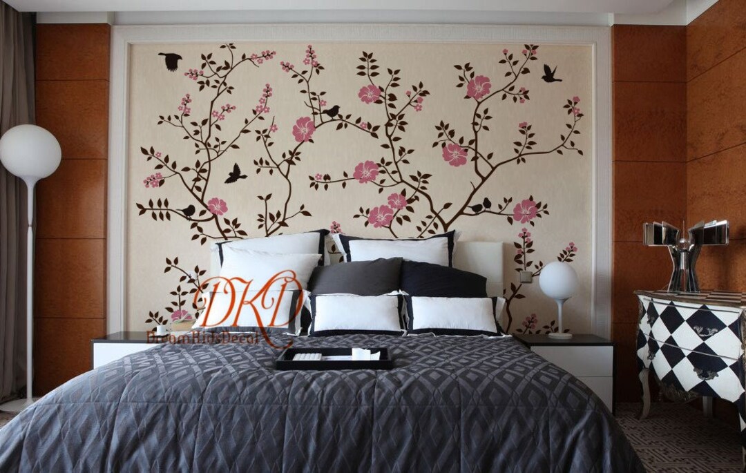Cherry Blossom Tree Branch Wall Decal With Birds - Etsy