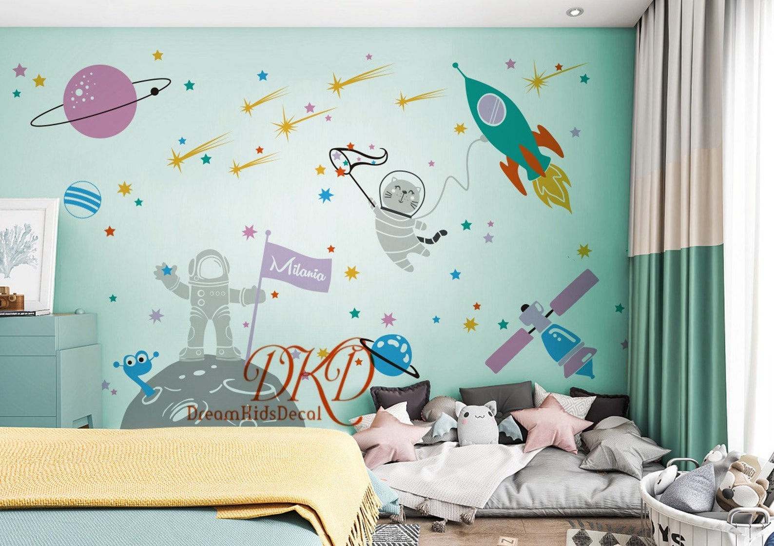 Space Wall Decal Planets Astronaut Rocket Stars Galaxy - Etsy