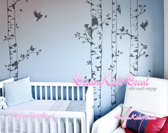 tree vinyl wall decals nursery wall decals children wall sticker nursery room Kids bedroom decor-Tree with flying birds wall decal-DK154