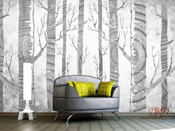 Grey Wall Coverings Birch Tree Wall Mural Trees Wallpaper Nature Forest Wall Mural Wall Stickers 138 X 79