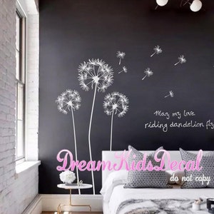 Dandelion wall decal Dandelion flower wall sticker decal Nursery room wall decal Girl&#39;s Room wall decor-White Dandelion with seeds-DK034