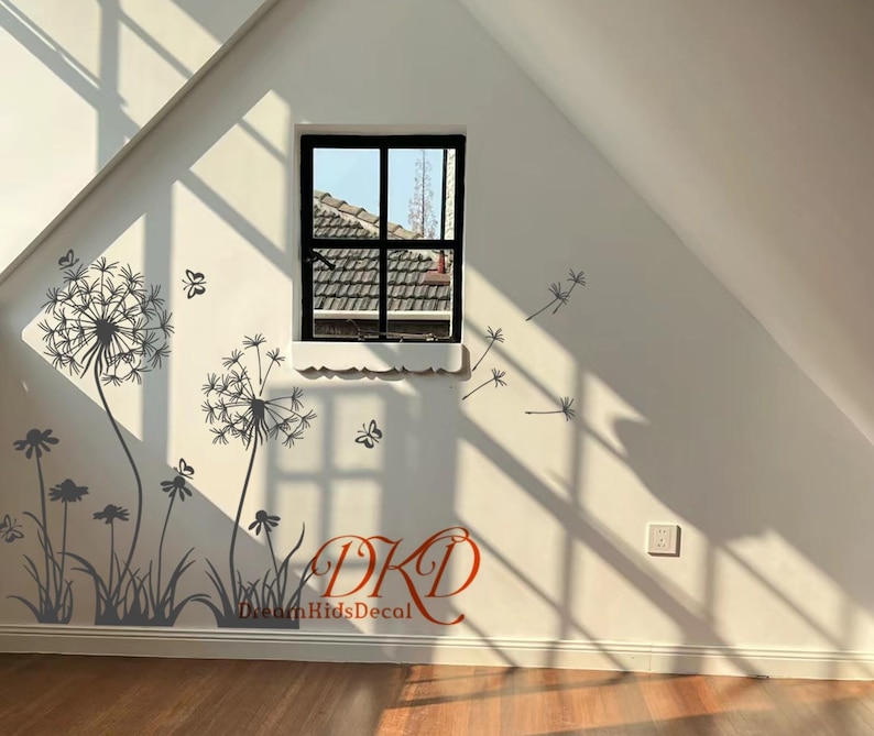 Dandelion Wall Decal Flower Wall Decal Floral Wall Sticker Nursery Room ...