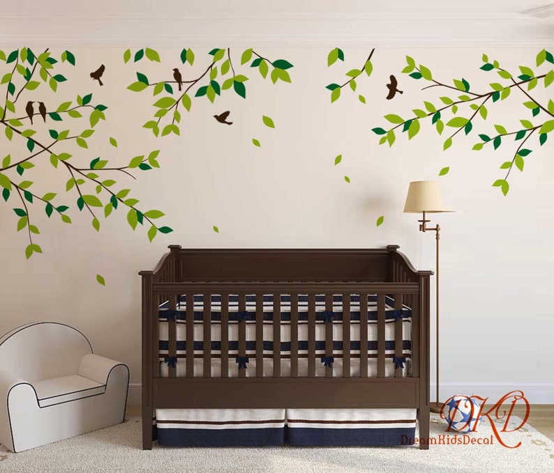 Tree Branch Decal Wall Art with Birds immagine 1