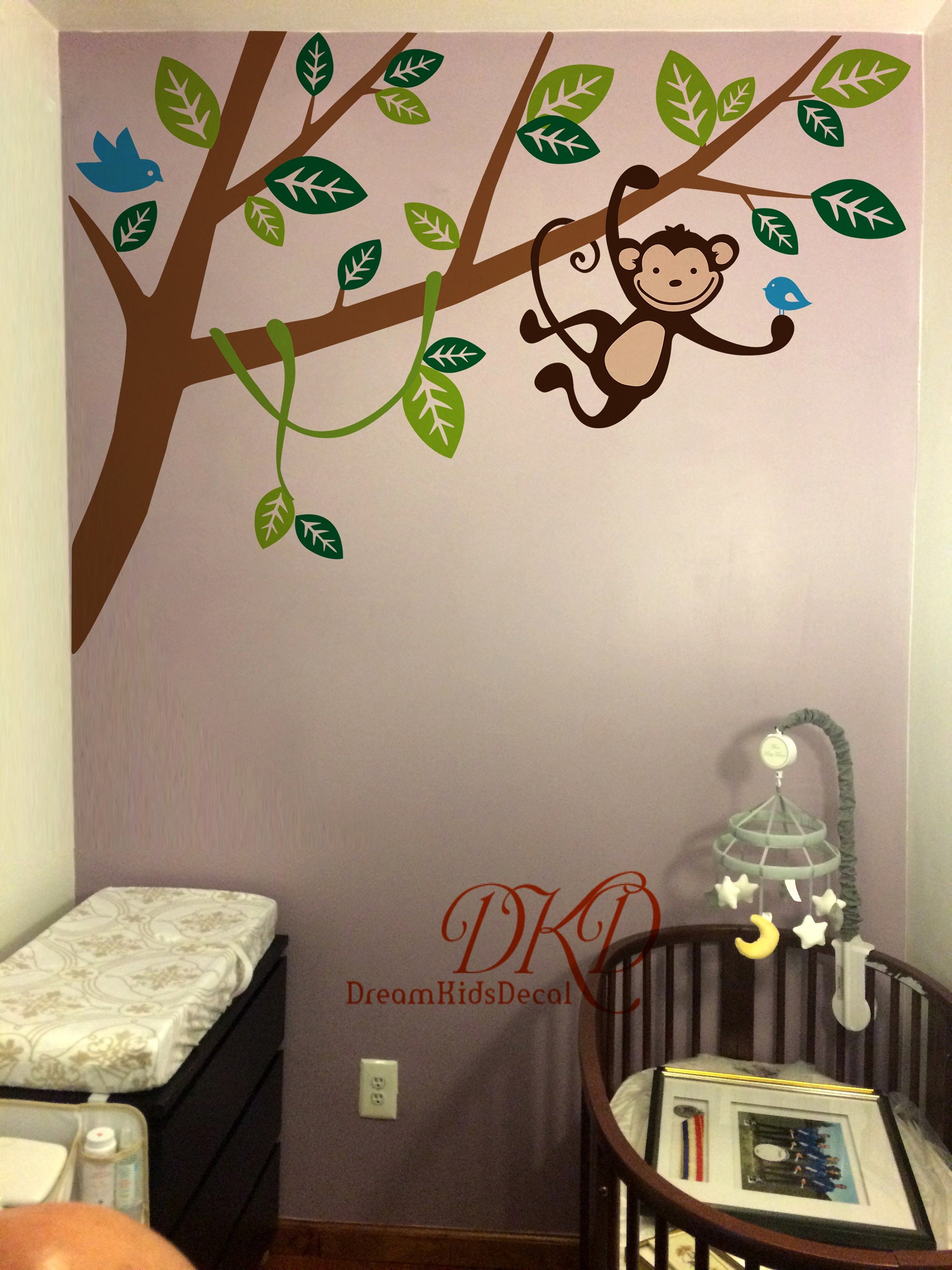 Nursery Wall Decal Jungle Monkey Wall Decals Hanging Monkeys Etsy