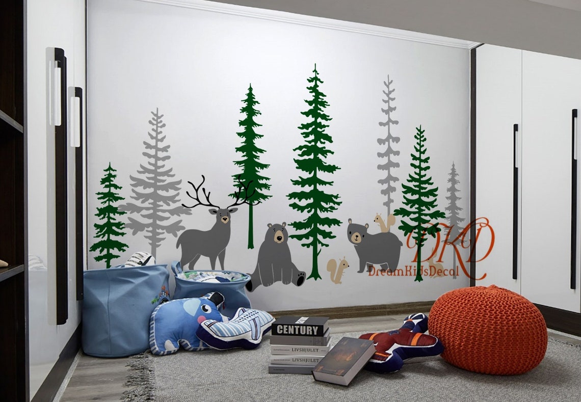 Pine Tree Forest Wall Decals Tree Wall Stickersset Pine Trees Etsy
