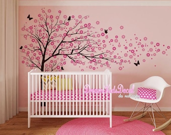 Cherry blossoms Tree decal, Wall Murals, Baby girl Nursery decal, Wall Decal Wall stickers-Blowing tree with cherry flowers decal-DK069