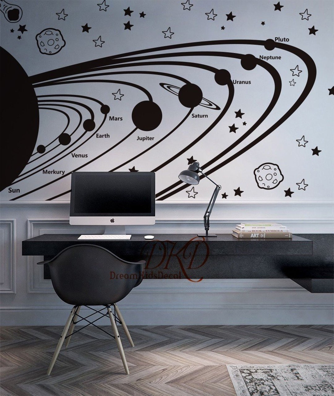 Solar System Vinyl Wall Decals for Kids, Astronomy Nursery, Stars Wall