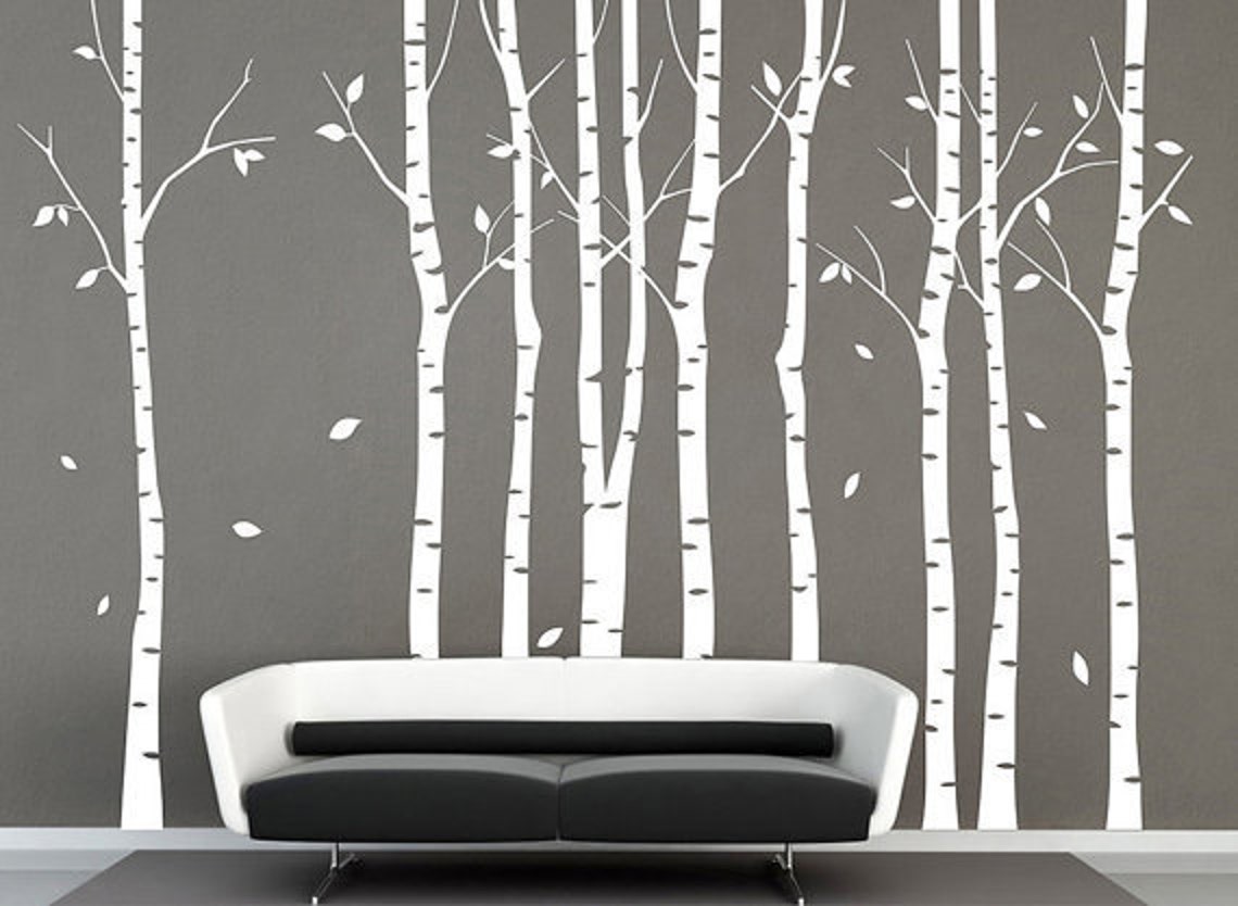 Wall Decalswhite Trees Decals Nature Wall Decals Vinyl Wall Etsy