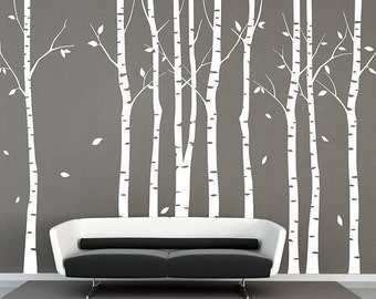 Wall decals,White trees decals, nature wall decals, vinyl wall decal, nature wall decal stickers, birch tree, nursery wall stickers-DK067