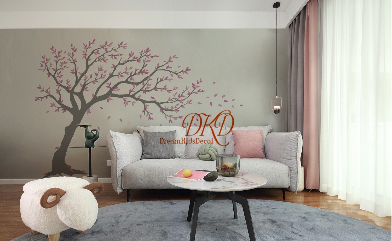 Large Blowing Tree Wall Decal – Leafy Branches for Nursery, Living Room ...