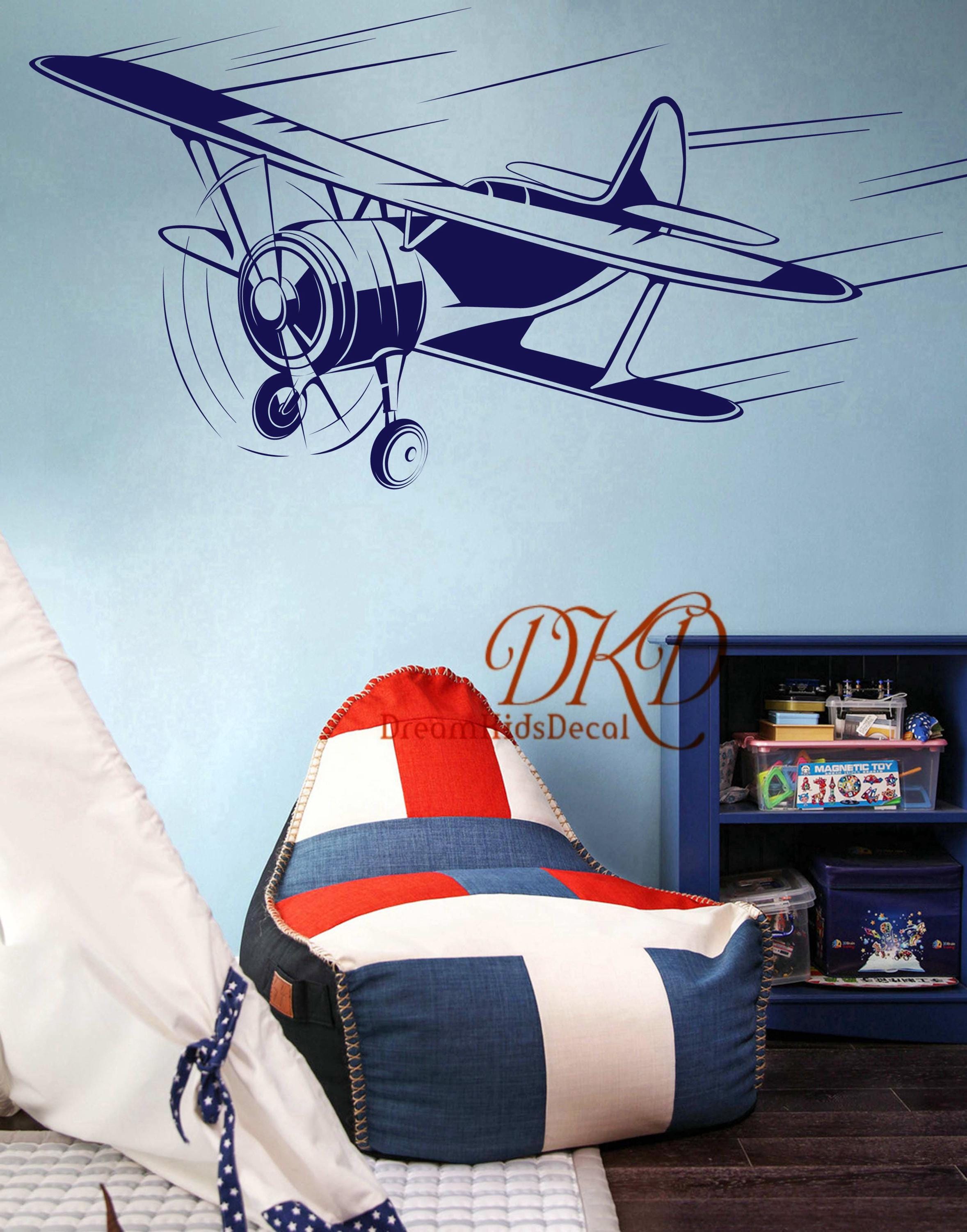 Vintage Biplane Wall Decal, Aviation Nursery Decor - Etsy