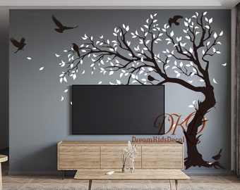 Wall Decal Tree wall sticker Nursery Wall Decal Living room decal, Tree with Birds Interior decoration-DK038