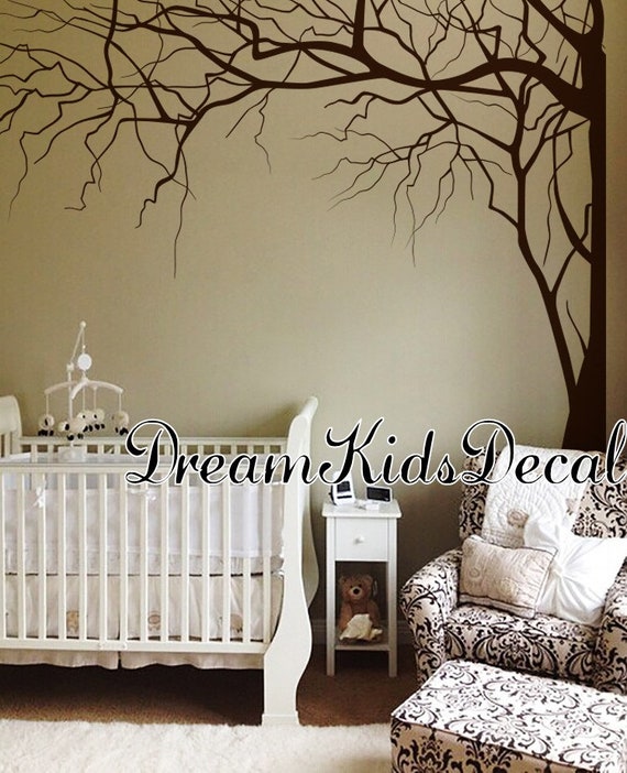 Nursery Wall Decals Stickers Large Corner Tree with Custom Name