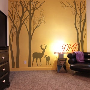 Wall decal forest with Deer, Nursery Wall Decal, Tree, Moose, Deer, Large Size Woodland Decal for Living room-DK320 image 2
