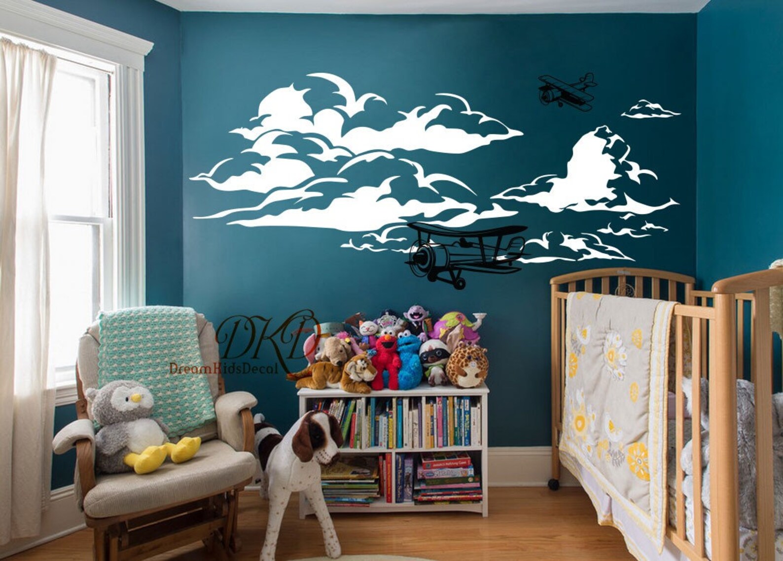 Airplane Decal, Biplane Decal, Cloud Decal, Boys Nursery Wall Decal ...