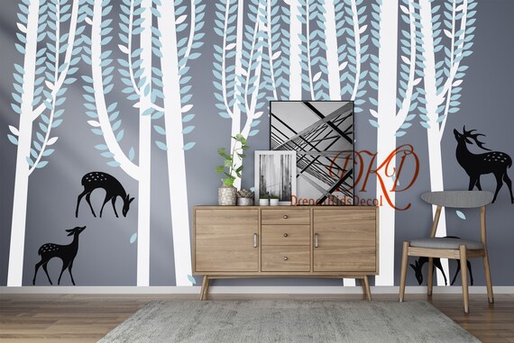Vinyl Wall Tree Decal Large Corner Tree Wall Sticker With Leaves