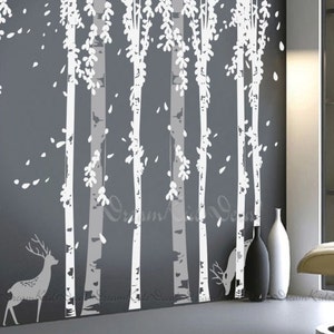 tree decal wall decals, nature wall decals, vinyl wall decal, nature wall decal, birch tree with deer, nursery wall stickers-DK120