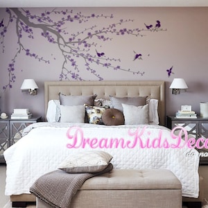 tree branch wall decal and Floral wall decal, birds, nature wall decals wall sticker, Murals, Wall graphics-Cherry blossoms Tree Decal-DK213