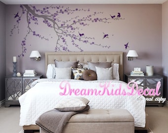 tree branch wall decal and Floral wall decal, birds, nature wall decals wall sticker, Murals, Wall graphics-Cherry blossoms Tree Decal-DK213