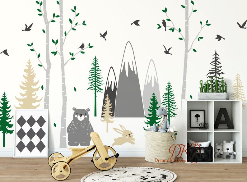 Pine Tree Wall Decal Forest Nursery Decals Woodland Birch Etsy