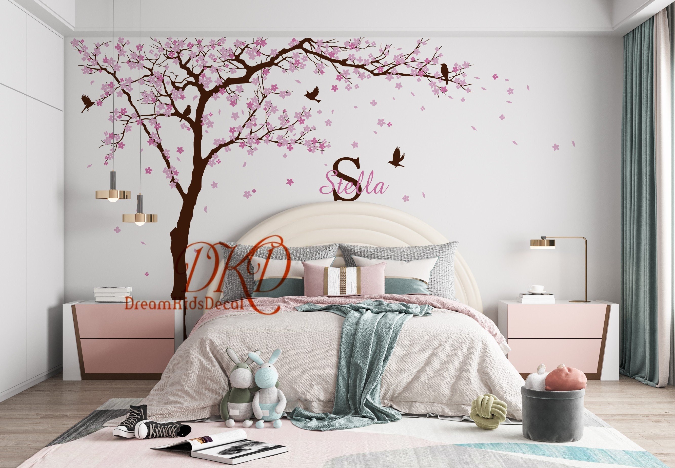 Nursery Wall Decals Stickers Large Corner Tree with Custom Name