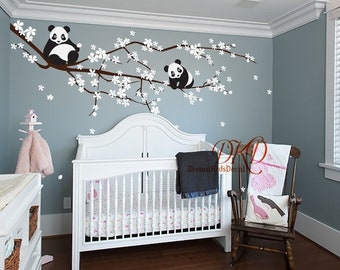 Panda Tree Wall Decal Wall Sticker Kids Nursery Baby Room Decor, Cherry blossoms Tree Wall art-DK406