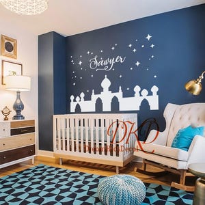 Castle Wall Decal with Personalized name, Stars Wall Decal Castle Landscape Wall Decor, Princess Castle Decals for girls room, Name Decal