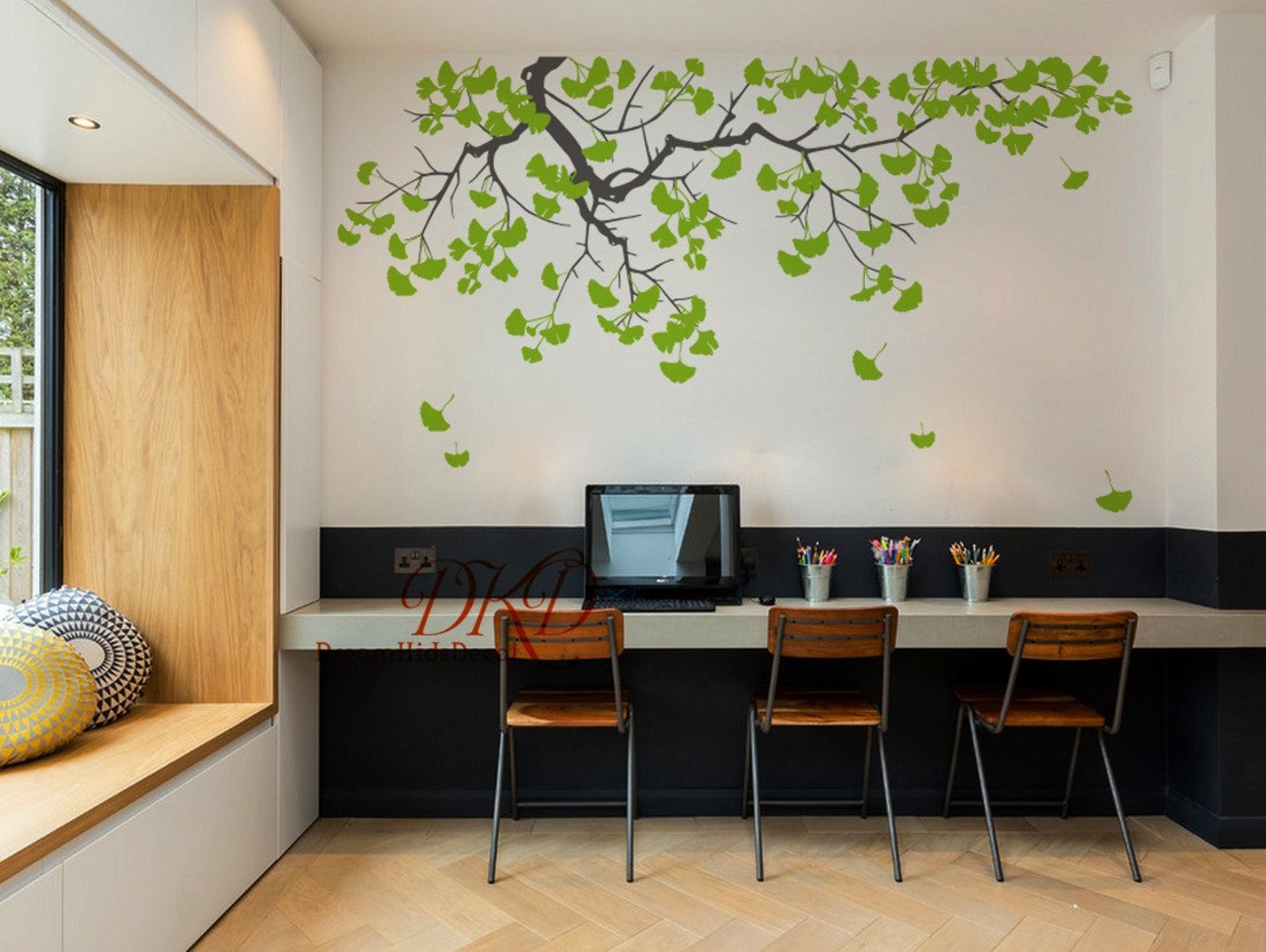 Wall Decal Ginkgo Golden Leaves Tree Branch Decal Tree Wall Etsy