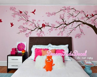 Décalcomanies de mur de fleur de cerisier décalcomanies bébé pépinière enfants fleur autocollants mur de la nature florale- Cherry Blossom Tree Murals-DK220