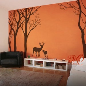 Wall decal forest with Deer, Nursery Wall Decal, Tree, Moose, Deer, Large Size Woodland Decal for Living room-DK320 image 4