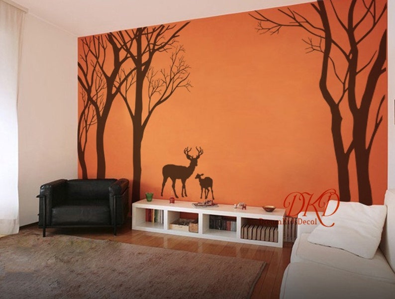 Wall decal forest with Deer, Nursery Wall Decal, Tree, Moose, Deer, Large Size Woodland Decal for Living room-DK320 image 4