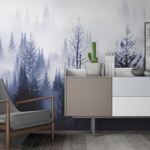 Wall Mural Forest Pine Tree in in the Fog Light - Etsy