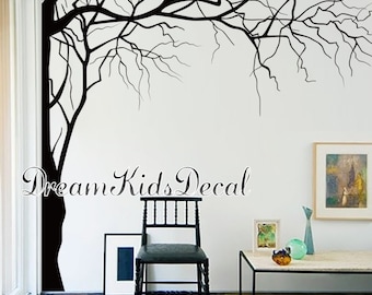 Vinyl Wall Decals Tree wall decal for Nursery-Corner top tree branch-White tree decals wall mural Large decal- DK268