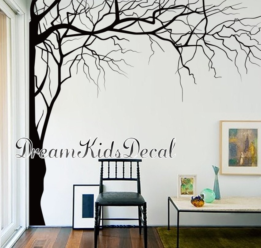 Vinyl Wall Decals Tree Wall Decal for Nursery-corner Top Tree Branch-white  Tree Decals Wall Mural Large Decal DK268 