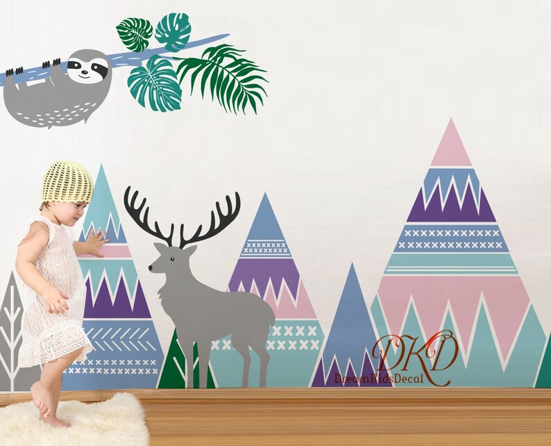 Woodland Mountain Forest Nursery Wall Decal for Kids Room Etsy
