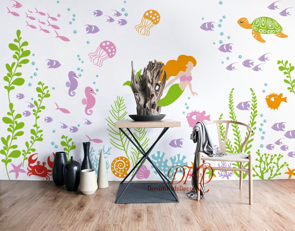 Mermaid Undersea World Wall Decals Children's Wall | Etsy