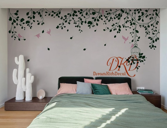 Cartoon Green Tree Bird Cage Self-Adhesive Wall Sticker Cartoon Green Tree Bird Cage Self-Adhesive Wall Sticker