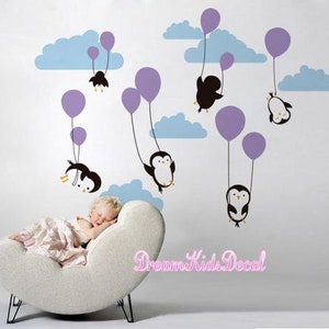 Penguin Cloud Balloon Wall Decal Baby Wall Decal