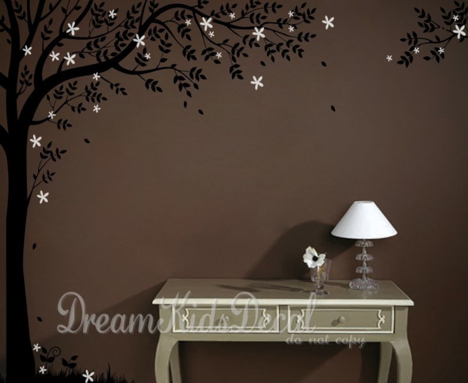 Corner Tree Wall Decal With Falling Leaves Baby Nursery Wall Etsy