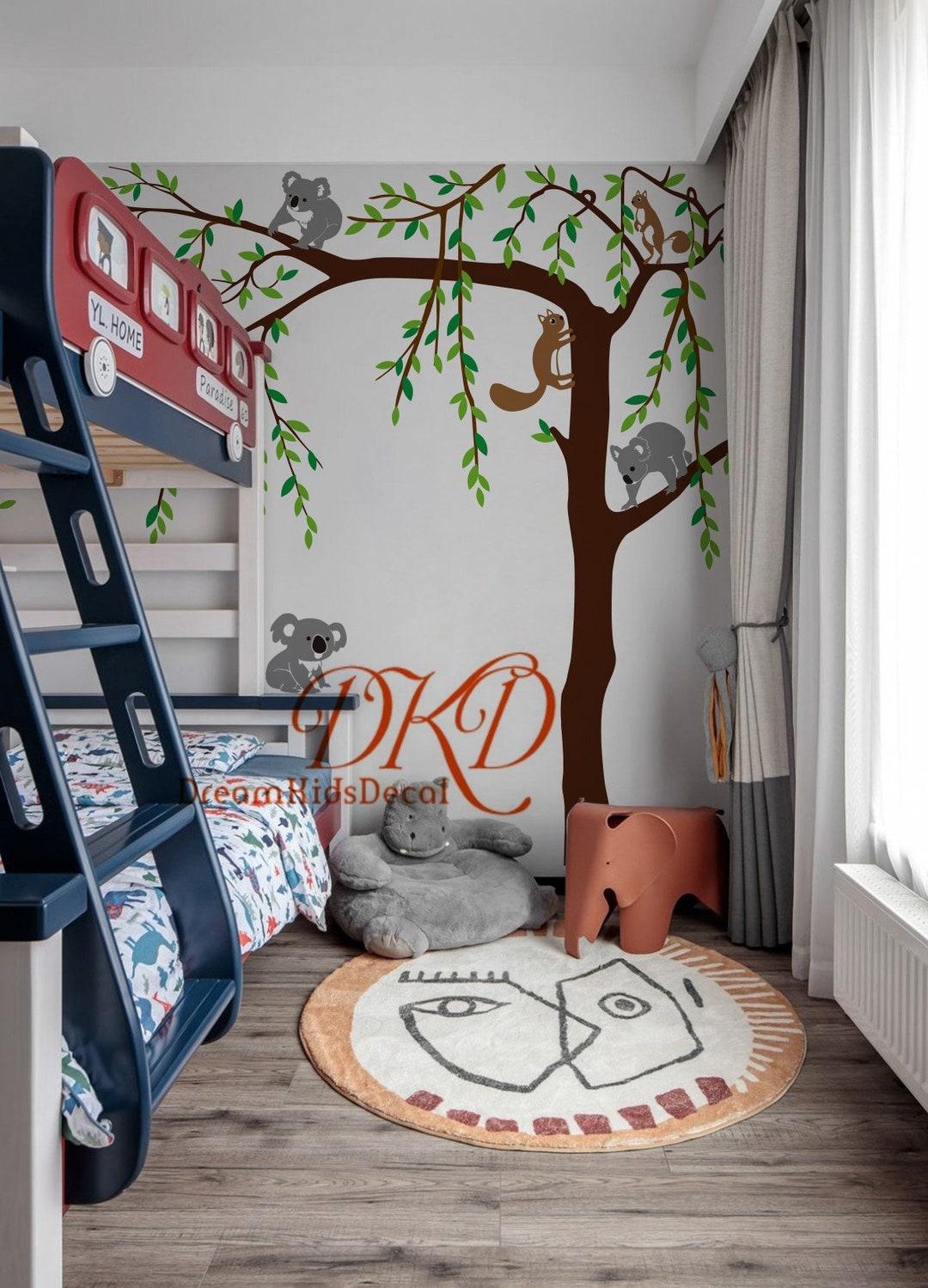 Koala and Squirrel Tree Wall Decal, Nursery Kids Room Art - Etsy