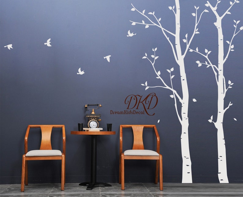 Leafy trees with fawn and birds wall decal sticker for nursery and home office