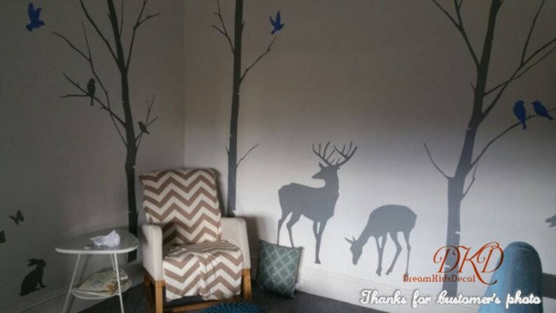 Birch Trees Decals Deer Wall Nature Vinyl Decal Stickers Tree Nursery Dk112